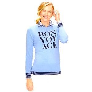 TALBOTS Bon Voyage Crew Neck PullOver Long Sleeve Sweater Baby Blue MEDIUM
